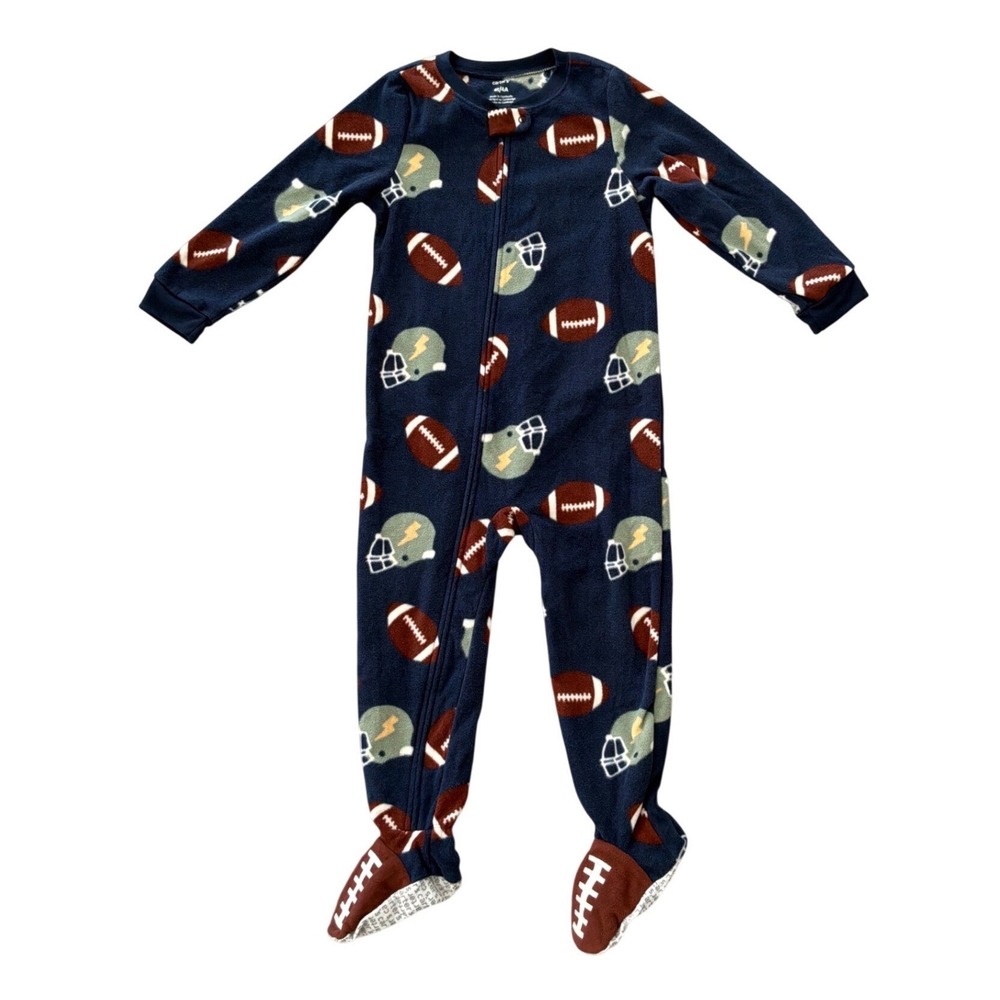 Carters Toddler Boys Navy Blue Football Fleece Footed Pajamas Sizeā 4T ATFC08682